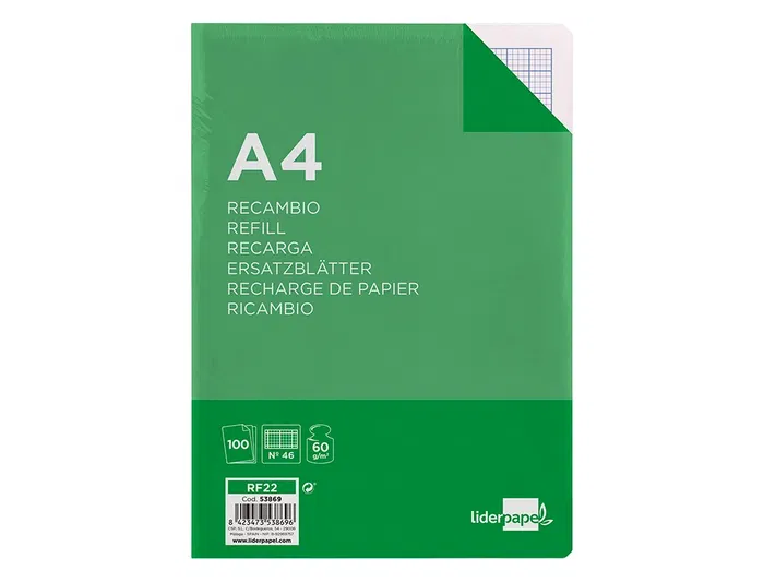 Liderpapel Recambio A4 100 Hojas 60gr Rayado Nº 46 4 Taladros Escolar
