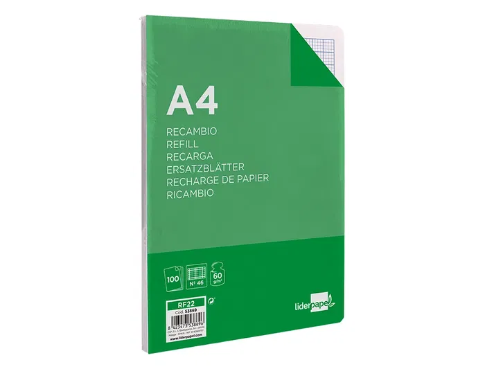 Liderpapel Recambio A4 100 Hojas 60gr Rayado Nº 46 4 Taladros Escolar