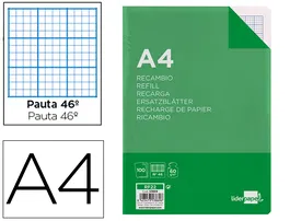 Liderpapel Recambio A4 100 Hojas 60gr Rayado Nº 46 4 Taladros Escolar