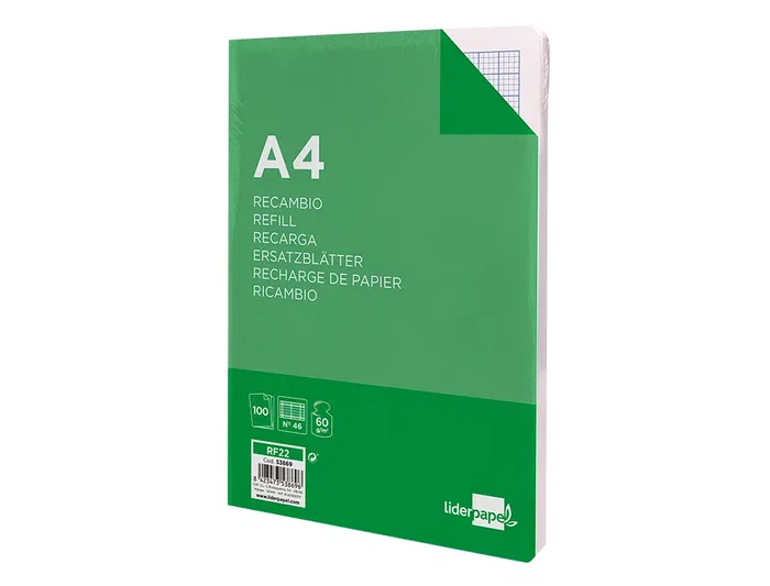Liderpapel Recambio A4 100 Hojas 60gr Rayado Nº 46 4 Taladros Escolar
