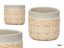 Ibergarden Maceta Cemento Efecto Ratán 12 cm Gris 12x11x12 cm (Set de 18)