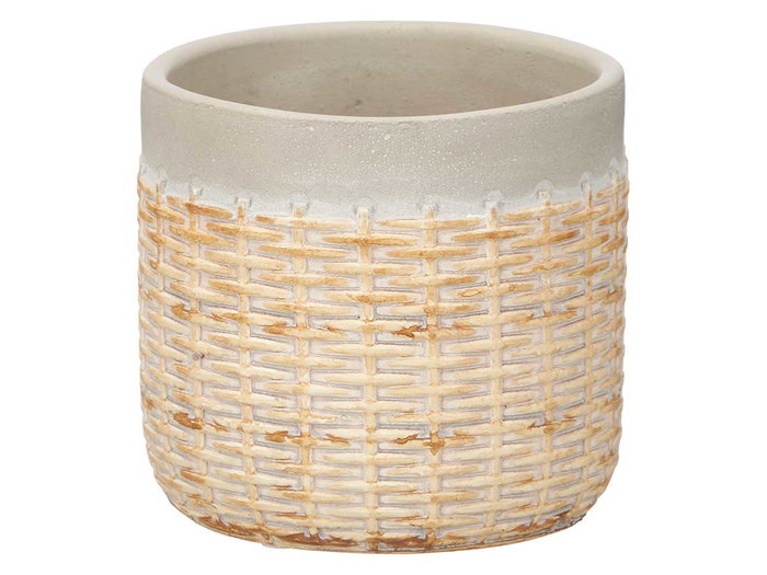 Ibergarden Maceta Cemento Efecto Ratán 12 cm Gris 12x11x12 cm (Set de 18)