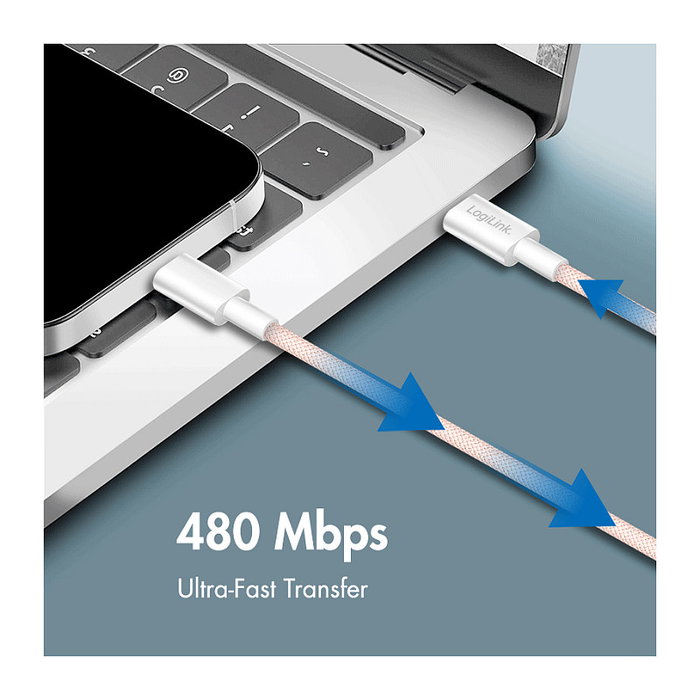 LogiLink Cable USB 2.0 Type-C a Type-C, 1,5 m, Rosa