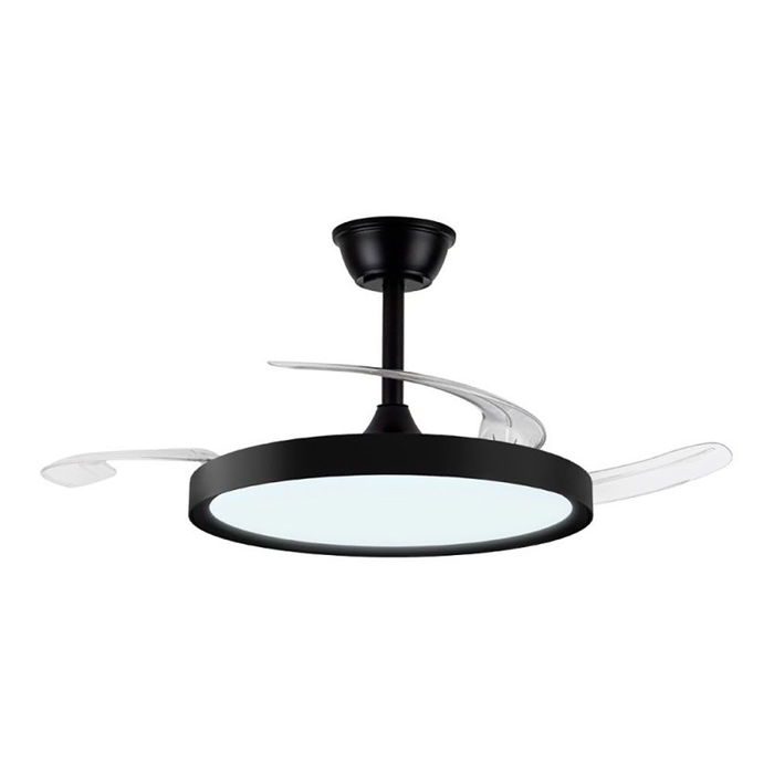 Polaris Ventilador de Techo con Luz LED 3CCT 43W 4430lm, Aspas Retráctiles Transparentes Ø106 cm, Motor DC, Mando a Distancia, 6 Velocidades, 3000-5700K, Negro