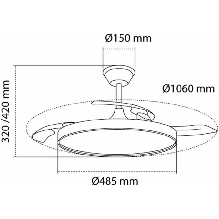 Cristalrecord Polaris Ventilador de Techo Negro con Aspas Retráctiles y LED 3CCT