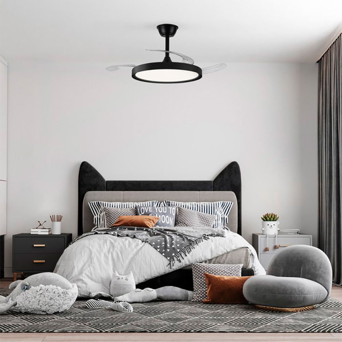 Cristalrecord Polaris Ventilador de Techo Negro con Aspas Retráctiles y LED 3CCT