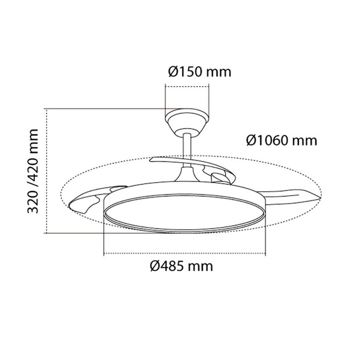 Cristalrecord Polaris Ventilador de Techo Negro con Aspas Retráctiles y LED 3CCT