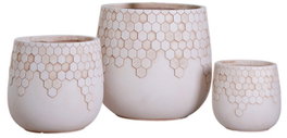 DKD Home Decor Set de 3 Maceteros de Fibra Arcilla Geométricos Crema