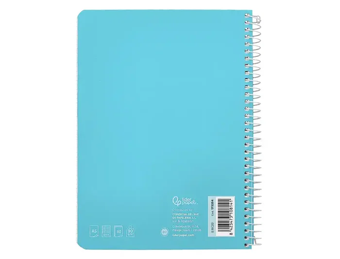 Liderpapel Cuaderno Espiral A5 Witty Tapa Dura 80 Hojas 90gr Cuadro 4mm con Margen Color Azul