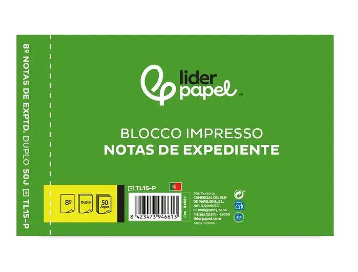 Liderpapel Tal lp - Talonario de Notas de Expediente Octavo Duplo, Texto en Portugués, 60g, 85x157x105 mm