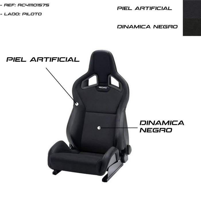 Recaro RC411101575 Sportster CS Asiento Deportivo con Airbag Lateral y Calefacción, Piel Sintética Dinamica Negro, Lado Piloto, Homologado