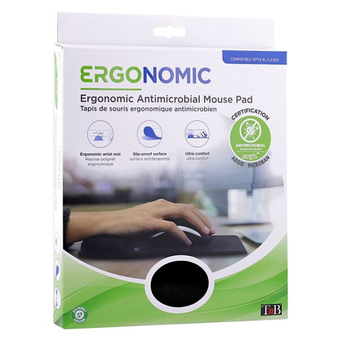 Tnb Alfombrilla de ratón ergonómica de gel antimicrobiano color negro Ergo-Design Reposamuñecas Tnb Alfombrilla de ratón ergonómica de gel antimicrobiano color negro Ergo-Design Reposamuñecas