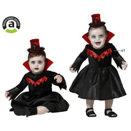 Disfraz de Vampiresa Halloween Bebé Niña 6-12 Meses Negro con Detalles Rojos y Sombrero Mini