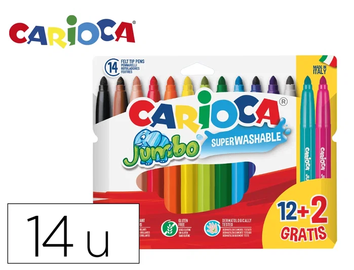 Carioca Rotuladores Jumbo Superlavables Colores Surtidos Estuche 12+2 Gratis Carioca Rotuladores Jumbo Superlavables Colores Surtidos Estuche 12+2 Gratis