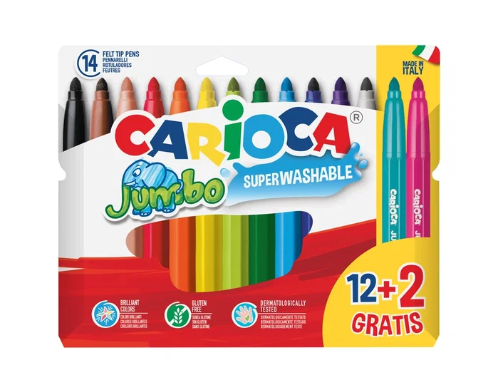 Carioca Rotuladores Jumbo Superlavables Colores Surtidos Estuche 12+2 Gratis Carioca Rotuladores Jumbo Superlavables Colores Surtidos Estuche 12+2 Gratis