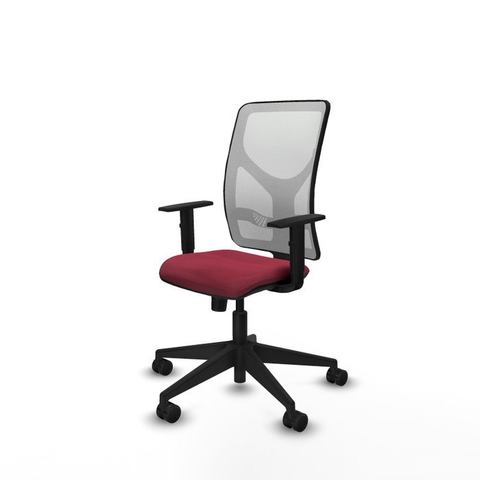 Silla de oficina Motilla con mecanismo Sincro tapizada con Tela color Granate y malla color Blanco. Equipada con lumbar 1D, Brazos 1D y Ruedas 65mm nailon Silla de oficina Motilla con mecanismo Sincro tapizada con Tela color Granate y malla color Blanco. Equipada con lumbar 1D, Brazos 1D y Ruedas 65mm nailon