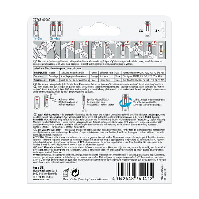 Tesa Tornillo adhesivo 2.4 cm x 6.4 cm blanco