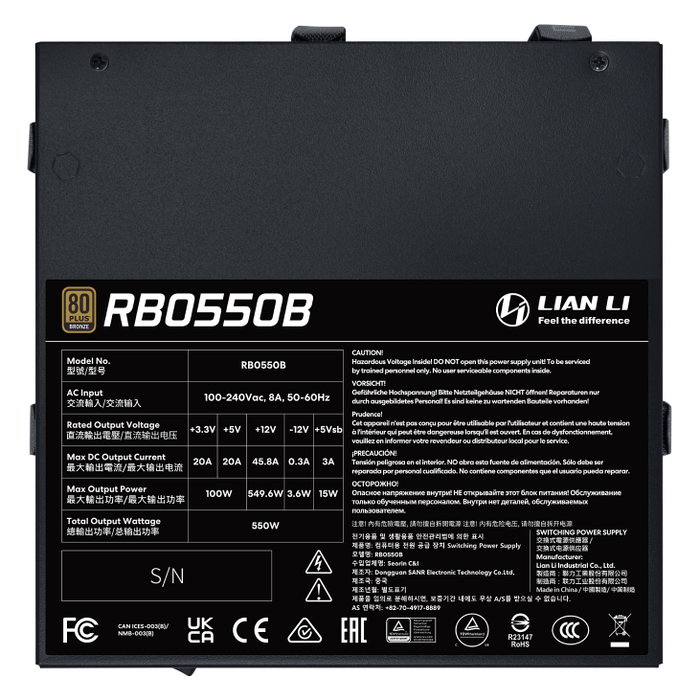 Lian Li RB Series 550W ATX 3.1 Negro Lian Li RB Series 550W ATX 3.1 Negro