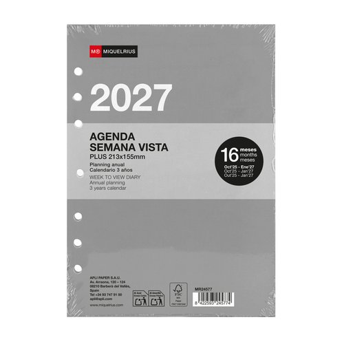 MIQUELRIUS Recambio Agenda Anual 2027 Integral Plus 213x155 mm MIQUELRIUS Recambio Agenda Anual 2027 Integral Plus 213x155 mm