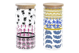 DKD Home Decor Bote Colonial Azul Turquesa Gres Borosilicato Bambú 10 x 22 x 10 cm