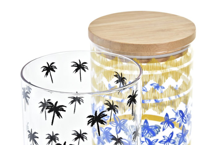 DKD Home Decor Bote Colonial Azul Turquesa Gres Borosilicato Bambú 10 x 22 x 10 cm