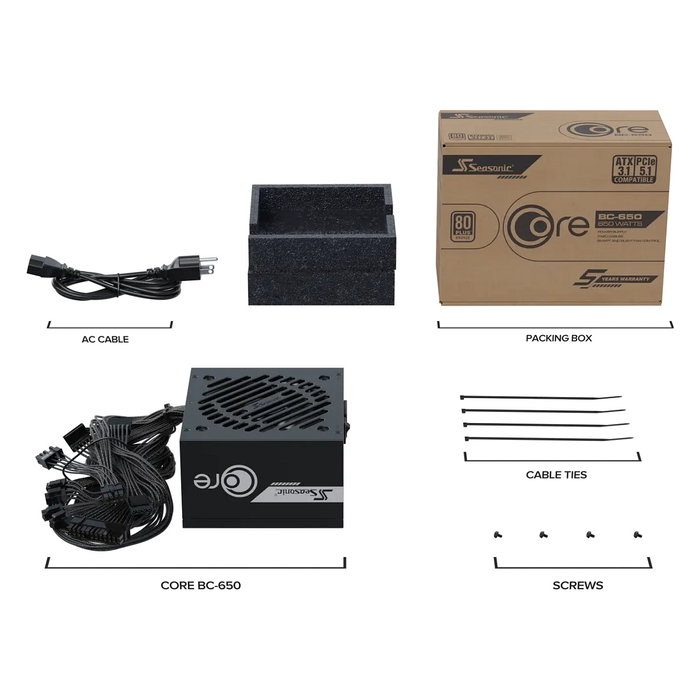 Seasonic CORE BC-650 Fuente de Alimentación ATX 650W 80 PLUS Bronze Cableado No Modular