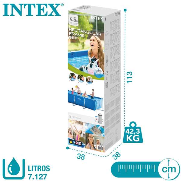 Intex Piscina Rectangular Frame 450x220x84cm con Bomba y Capacidad 7127L PVC+METAL