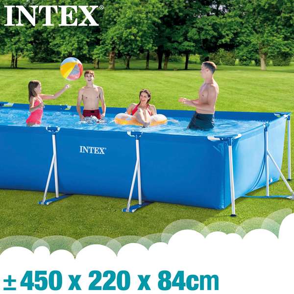 Intex Piscina Rectangular Frame 450x220x84cm con Bomba y Capacidad 7127L PVC+METAL