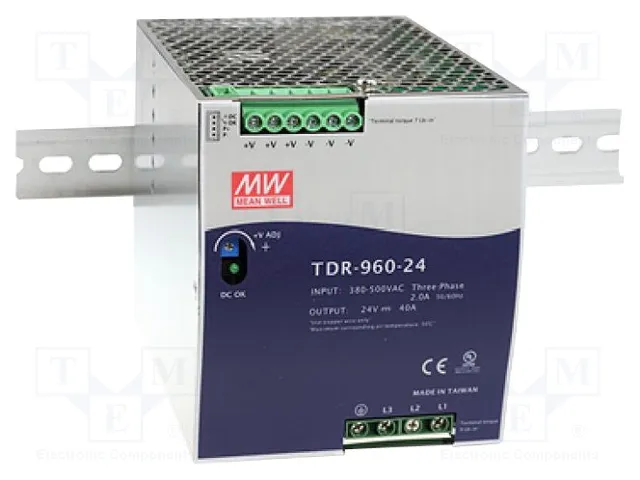 MEAN WELL TDR-960-24 Fuente de alimentación de 960W, 24VDC, 40A para carril DIN MEAN WELL TDR-960-24 Fuente de alimentación de 960W, 24VDC, 40A para carril DIN
