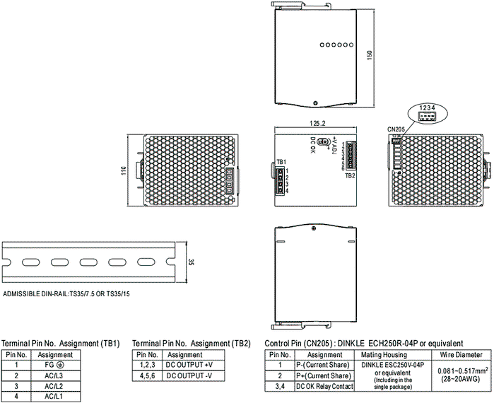 MEAN WELL TDR-960-24 Fuente de alimentación de 960W, 24VDC, 40A para carril DIN MEAN WELL TDR-960-24 Fuente de alimentación de 960W, 24VDC, 40A para carril DIN