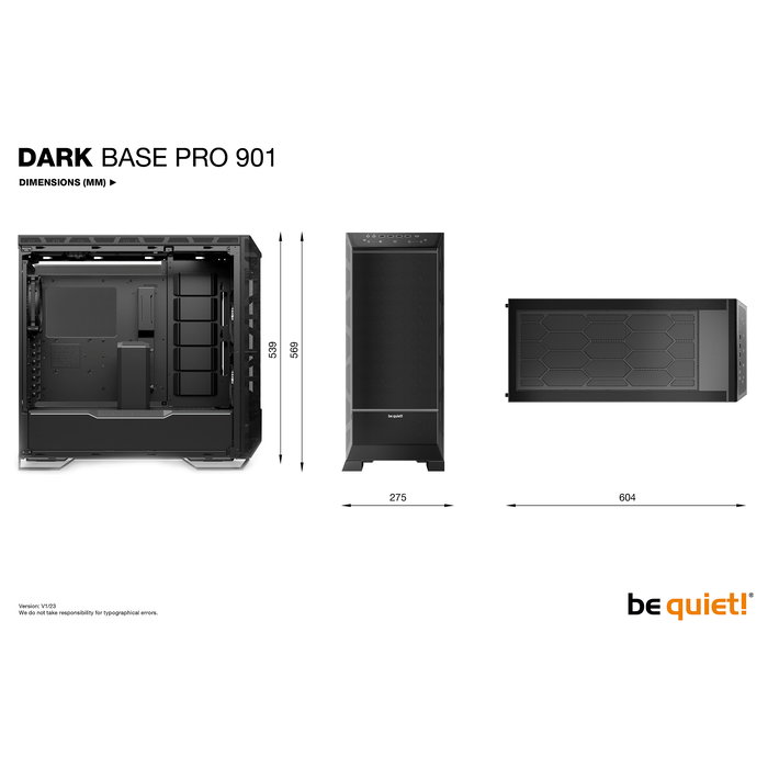 be quiet! Dark Base Pro 901 Black Full Tower PC Negro ATX EATX micro ATX Mini-ATX XL-ATX Aluminio Vidrio Acero Juego