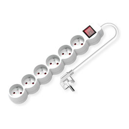 VALUE 19.99.0966 Enchufe Múltiple con 6 Tomas AC, Interruptor, Blanco, 3 m de Cable, 250 V, 3600 W, para Interior