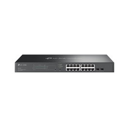 TP-LINK JetStream? 18-Port Gigabit Smart Switch with 16-Port PoE+ PORT: 16× Gigabit RJ45 Ports, 2× Gigabit SFP Slots SPEC: 802.3at/af, 150 W PoE Powe