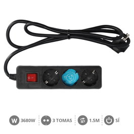 GSC Evolution Base múltiple Serie Estándar 3T con interruptor, 3 tomas, 1,5m Negro