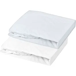 P'Tit Dodo Sábana Bajera Ajustable 100% Algodón Jersey 60x120 cm, Juego de 2, Blanco y Azul Claro - AACBW77933