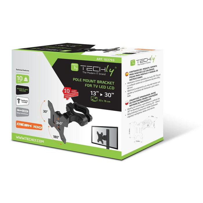 Techly ICALCD100BK Soporte para Monitor de 13-30 pulgadas, Negro