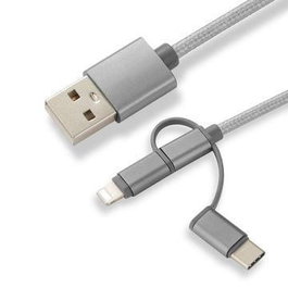 CoreParts Cable de Carga 3 en 1 Micro USB, USB-C y Lightning Trenzado de Nylon 1m