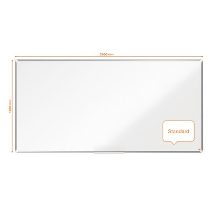 NOBO Pizarra blanca magnética Premium Plus de acero lacado con marco de aluminio 200x100 cm