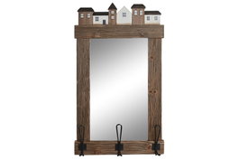 DKD Home Decor Espejo de Paulownia y Metal con Perchero Desgastado 40x9x68 cm