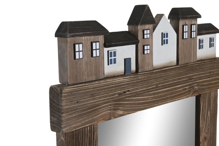DKD Home Decor Espejo de Paulownia y Metal con Perchero Desgastado 40x9x68 cm