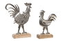 DKD Home Decor Set de 2 Figuritas de Gallo Gris en Aluminio y Mango