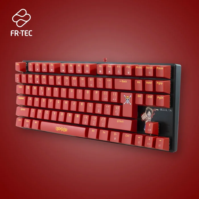 Blade Gaming Teclado Gaming Mecánico TKL OP4001 One Piece Oficial - Switch Marrón Táctil, Retroiluminación Roja LED, Borgoña, Inglés/Español