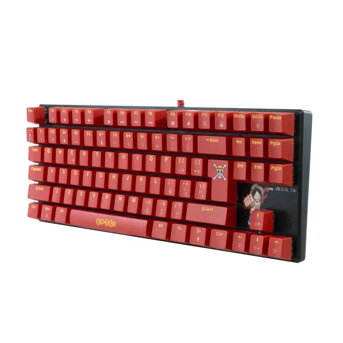 Blade Gaming Teclado Gaming Mecánico TKL OP4001 One Piece Oficial - Switch Marrón Táctil, Retroiluminación Roja LED, Borgoña, Inglés/Español
