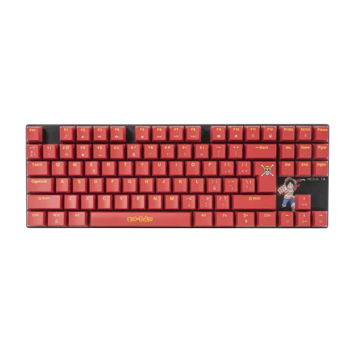 Blade Gaming Teclado Gaming Mecánico TKL OP4001 One Piece Oficial - Switch Marrón Táctil, Retroiluminación Roja LED, Borgoña, Inglés/Español