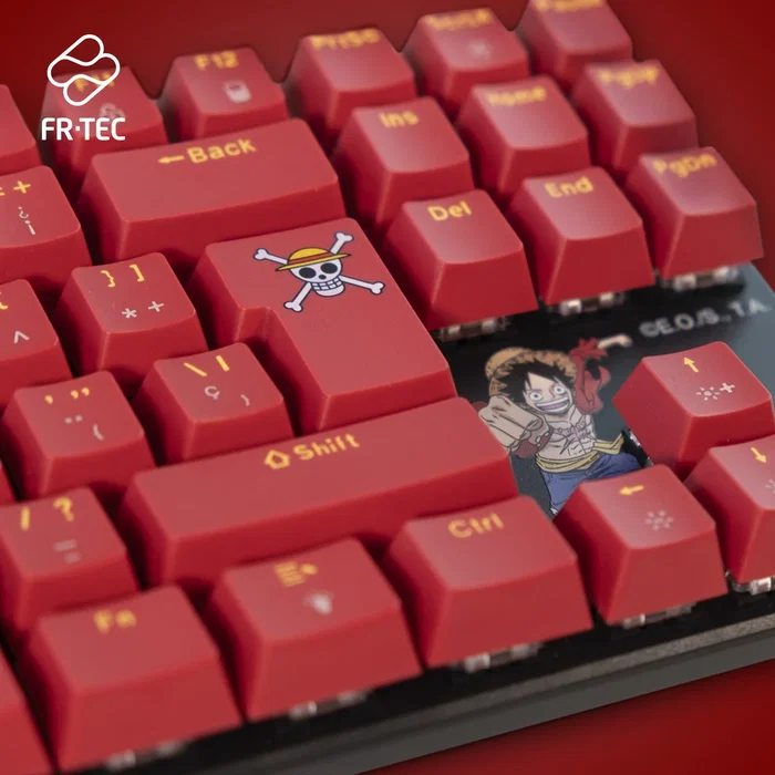 Blade Gaming Teclado Gaming Mecánico TKL OP4001 One Piece Oficial - Switch Marrón Táctil, Retroiluminación Roja LED, Borgoña, Inglés/Español