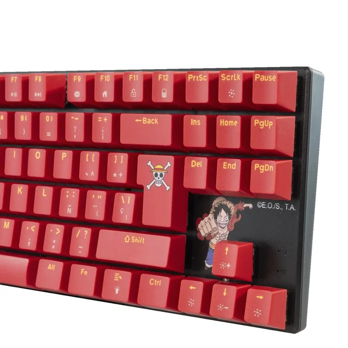 Blade Gaming Teclado Gaming Mecánico TKL OP4001 One Piece Oficial - Switch Marrón Táctil, Retroiluminación Roja LED, Borgoña, Inglés/Español