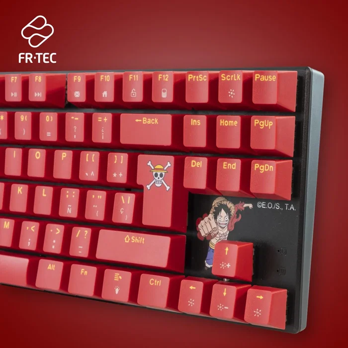 Blade Gaming Teclado Gaming Mecánico TKL OP4001 One Piece Oficial - Switch Marrón Táctil, Retroiluminación Roja LED, Borgoña, Inglés/Español