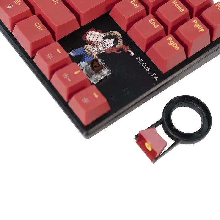 Blade Gaming Teclado Gaming Mecánico TKL OP4001 One Piece Oficial - Switch Marrón Táctil, Retroiluminación Roja LED, Borgoña, Inglés/Español