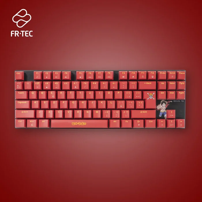 Blade Gaming Teclado Gaming Mecánico TKL OP4001 One Piece Oficial - Switch Marrón Táctil, Retroiluminación Roja LED, Borgoña, Inglés/Español