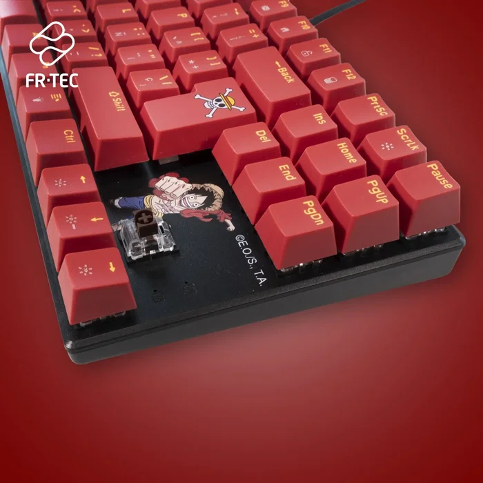 Blade Gaming Teclado Gaming Mecánico TKL OP4001 One Piece Oficial - Switch Marrón Táctil, Retroiluminación Roja LED, Borgoña, Inglés/Español